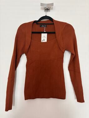 LILLUSORY Rust Ribbed Shrug Set Long Sleeve Top Size S NWT